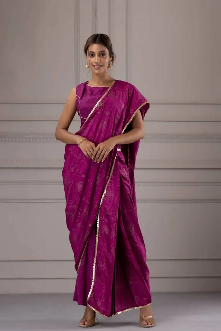 Ethnic motifs printed satin saree