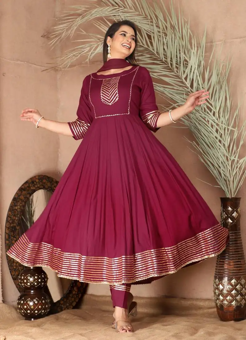 Purple gota patti rayon kurta set