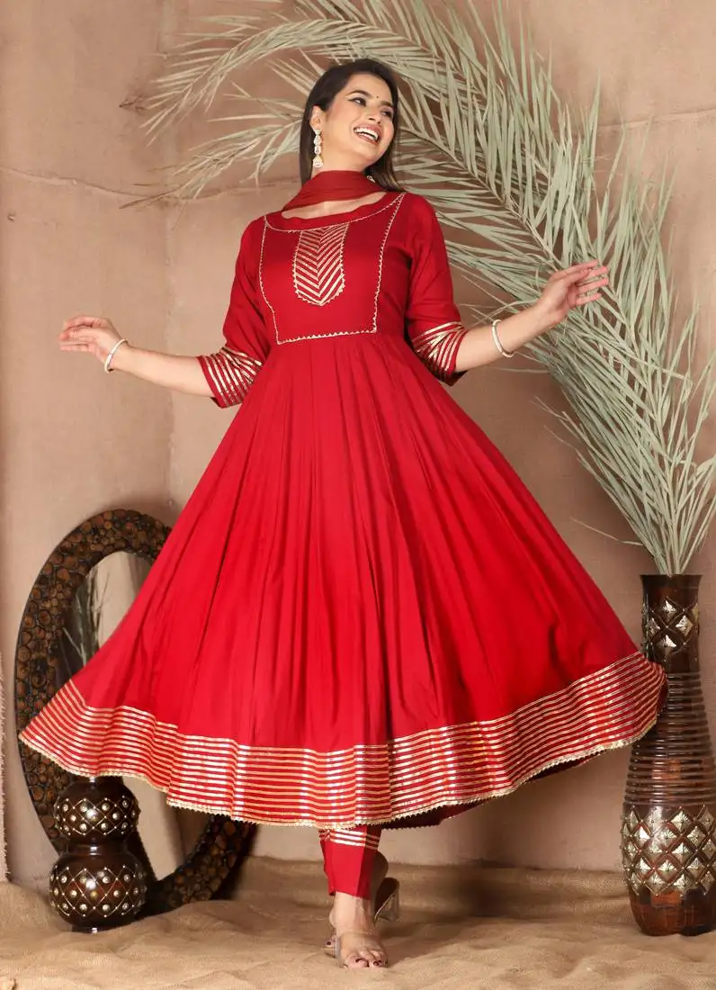 Red gota patti rayon kurta set