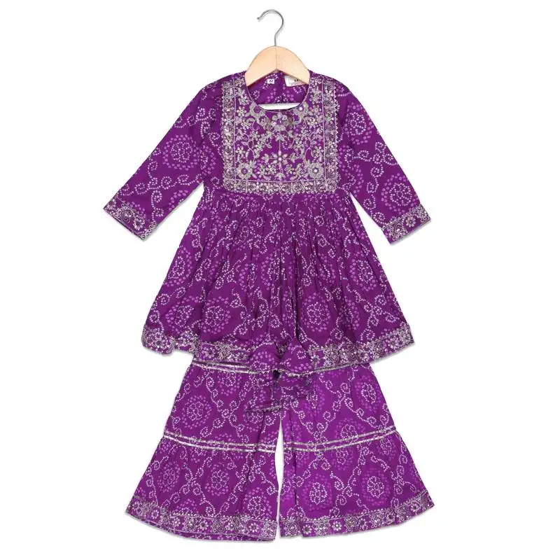 Aatya kiids puple kurti with zari embroidery and sharara