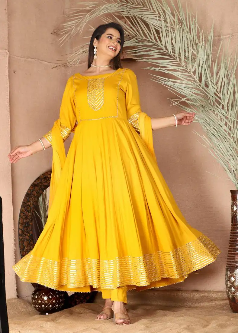 Yellow gota patti rayon kurta set