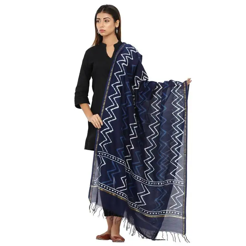 Blue cotton indigo print dupatta