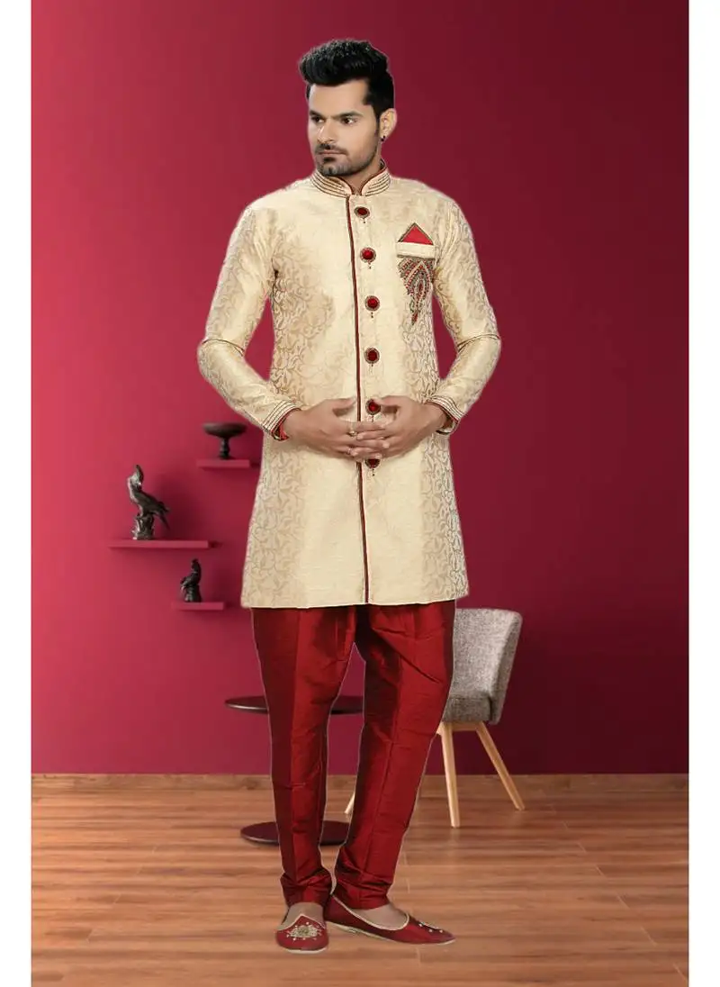 Gold embroidered jaquard stitched sherwani
