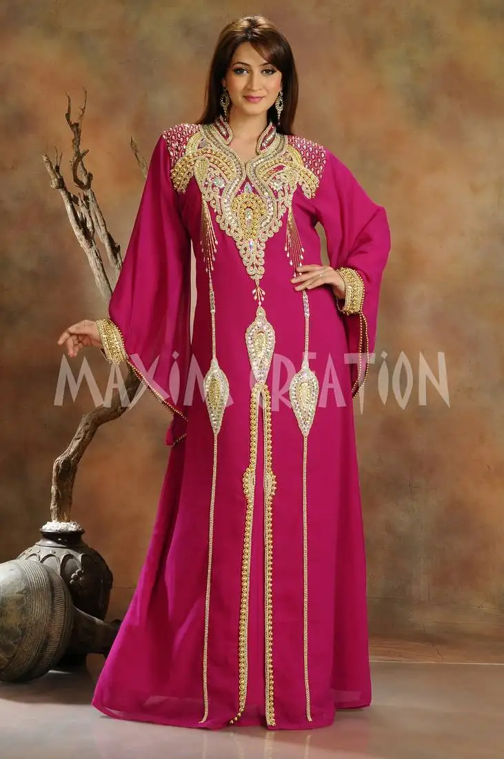 Magenta georgette embroidered zari work islamic kaftan