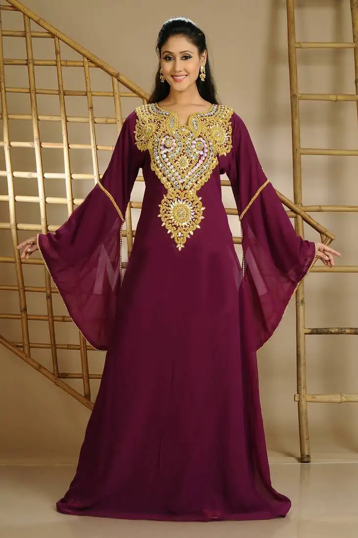 Wine georgette embroidered zari work farasha