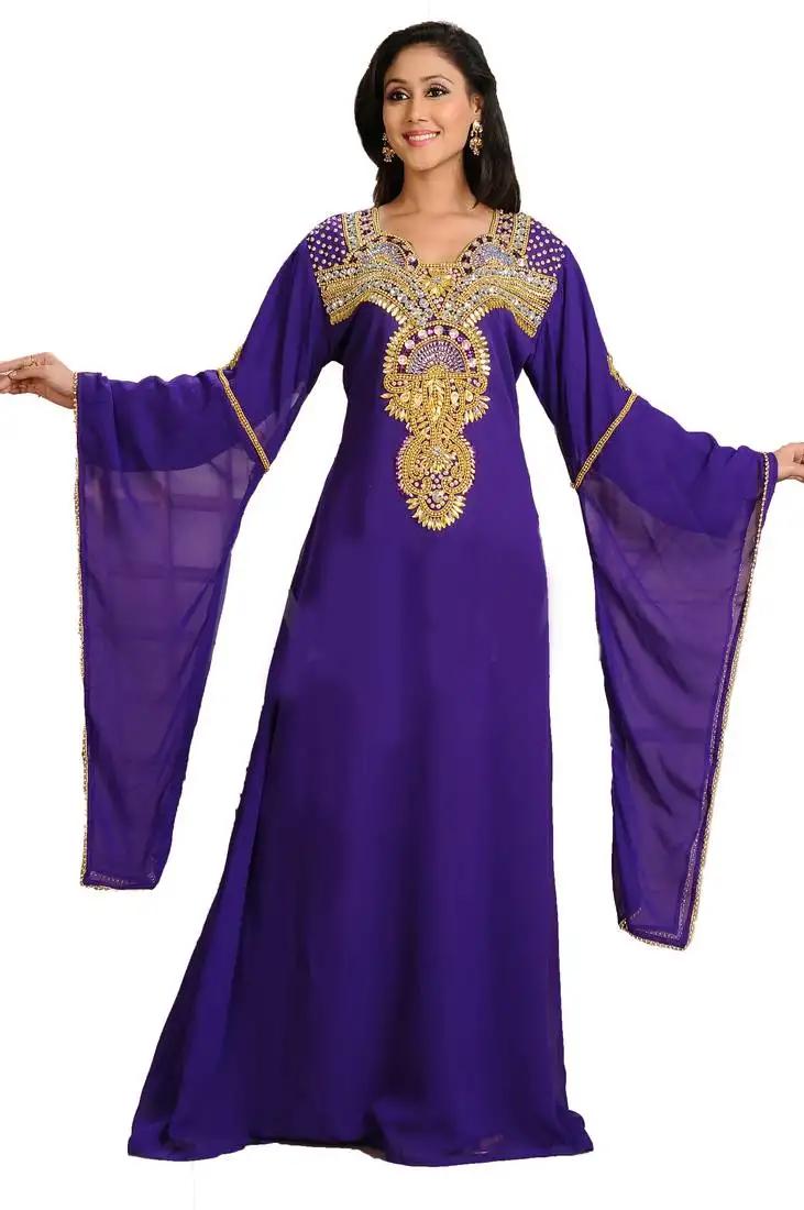 Purple georgette embroidered zari work farasha