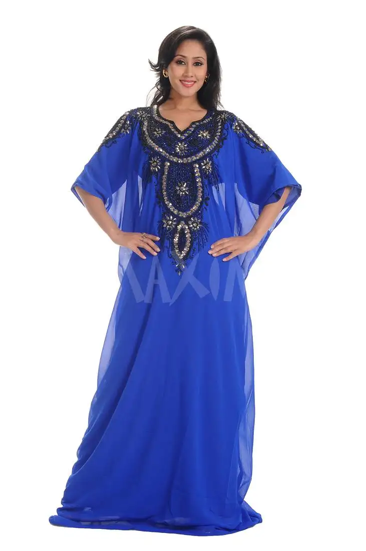 Royal blue georgette embroidered zari work farasha