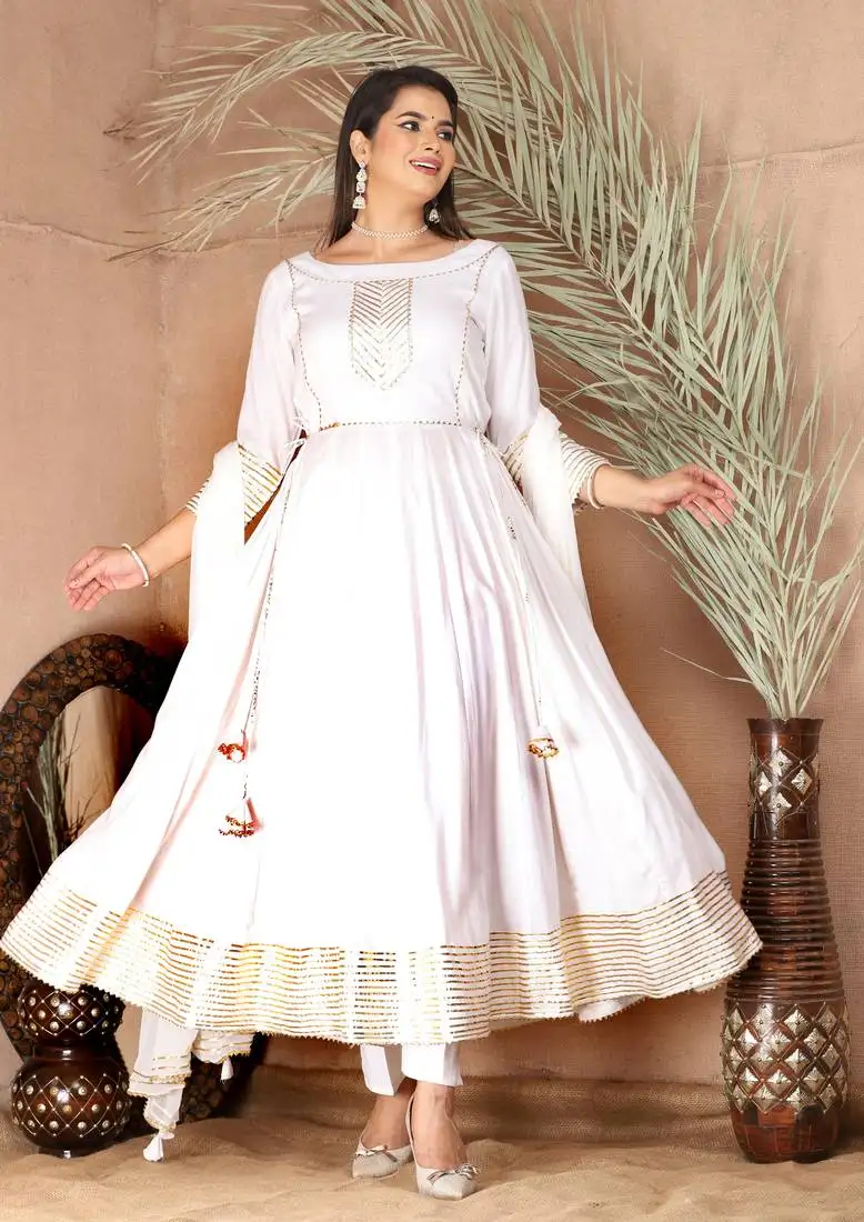 White gota patti rayon kurta set