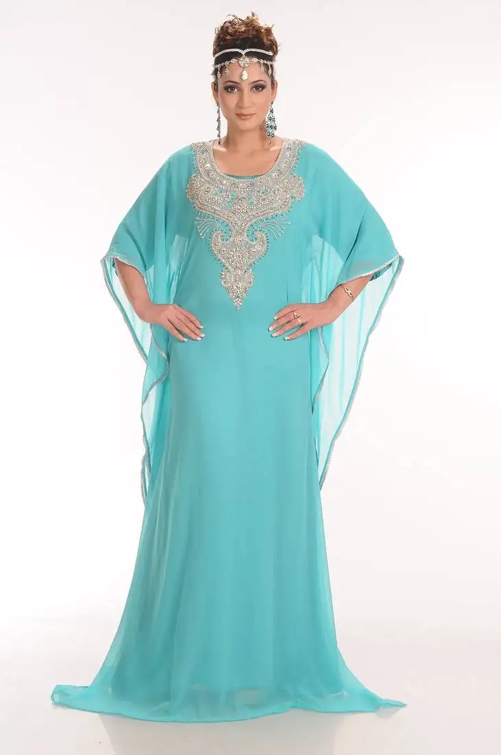 Sky blue georgette embroidered zari work farasha