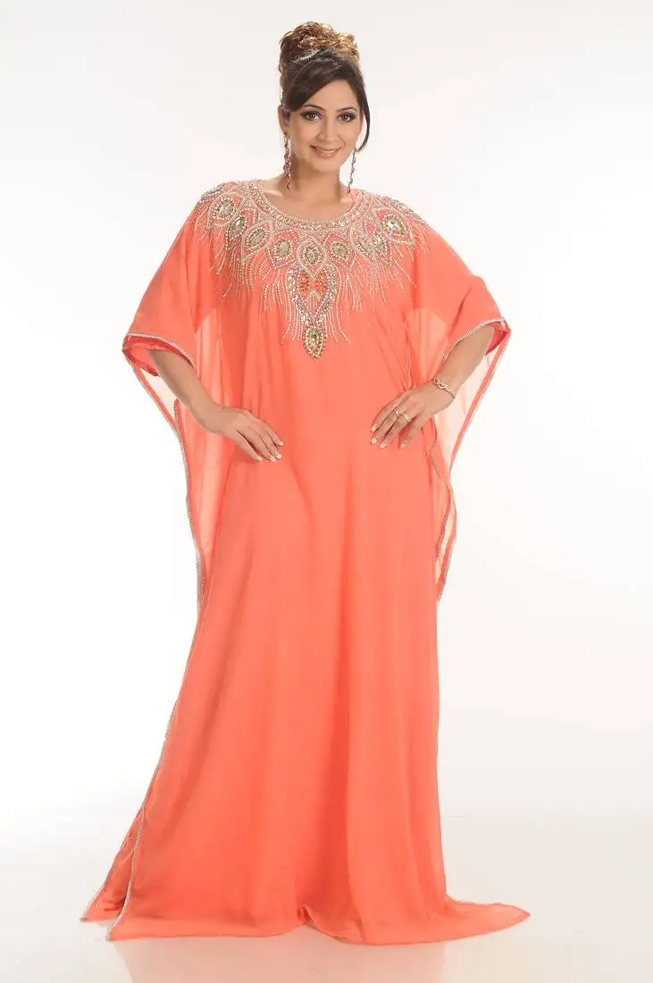 Peach georgette embroidered zari work farasha