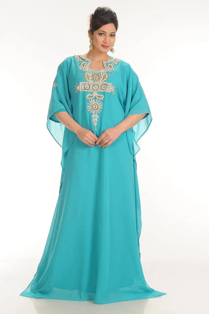 Light phirozy georgette embroidered zari work farasha