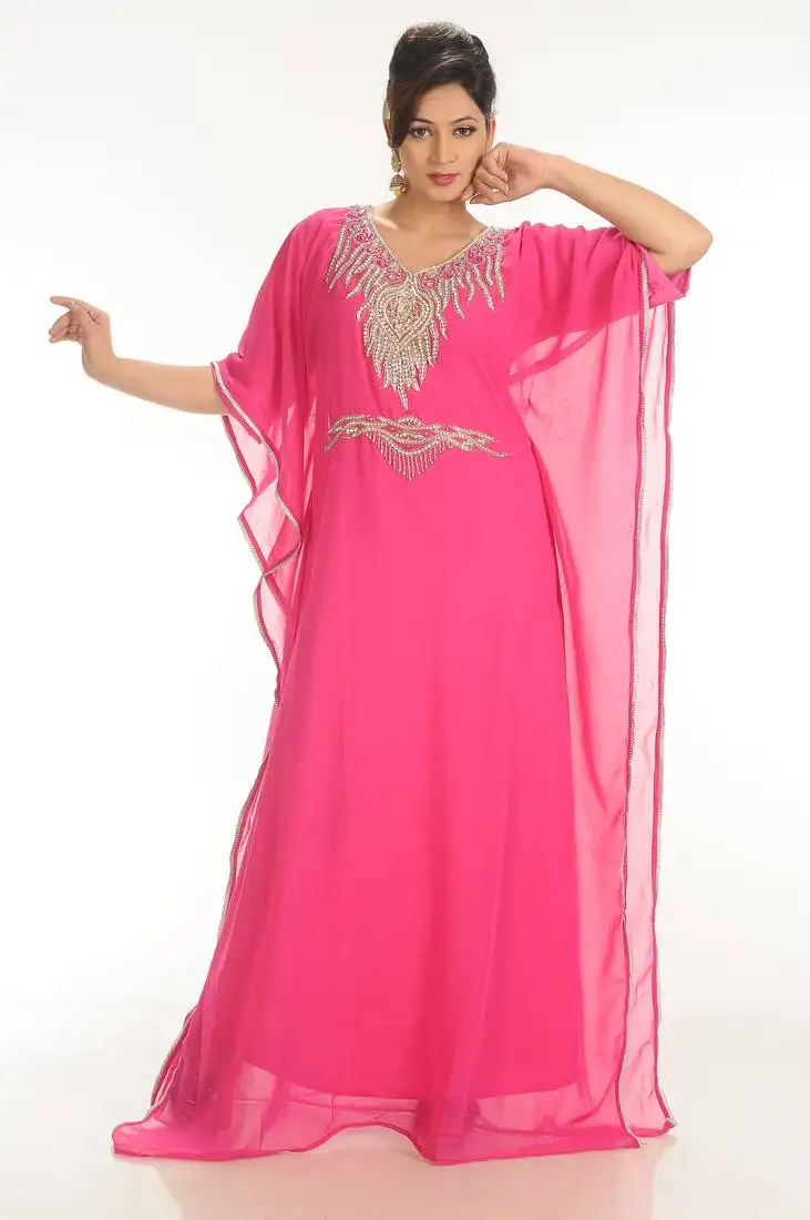 Pink georgette embroidered zari work farasha