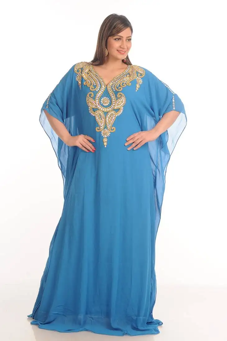 Light blue georgette embroidered zari work farasha