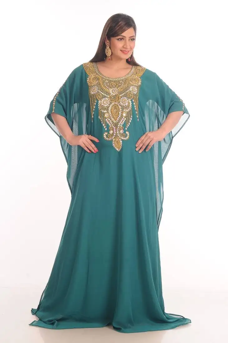 Rama green georgette embroidered zari work farasha