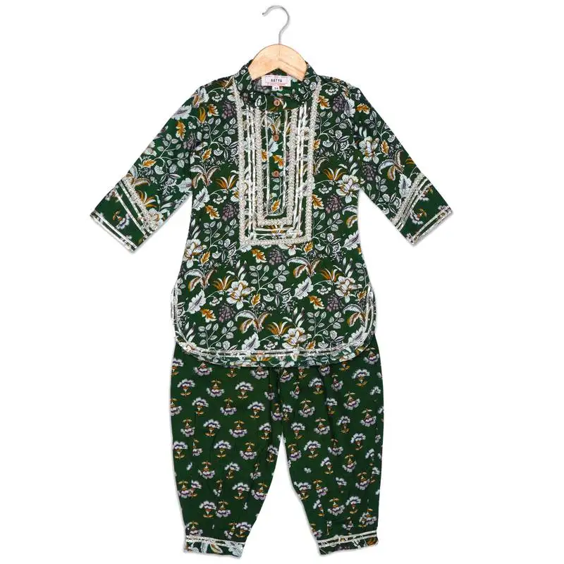 Aatya kiids dark green rond neck kurti with afgani pant