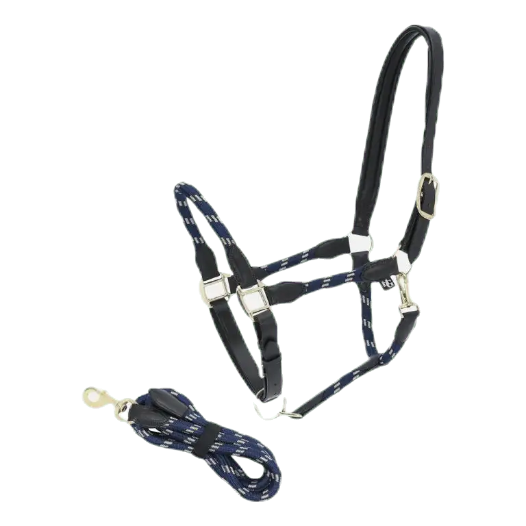 Round Leather Halter & Leadrope Blue