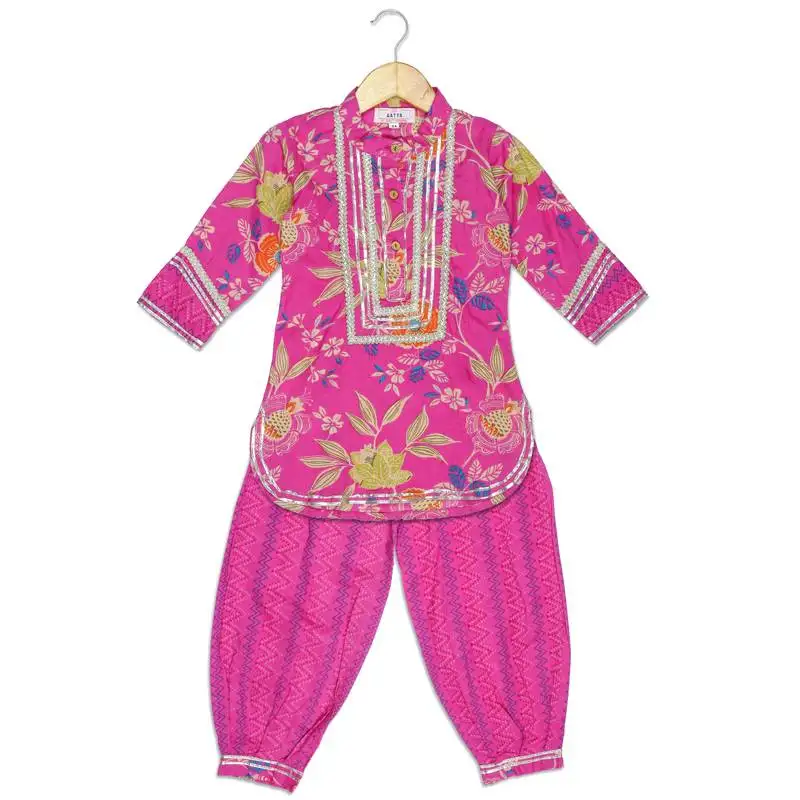 Aatya kiids pink round neck kurti with afgani pant