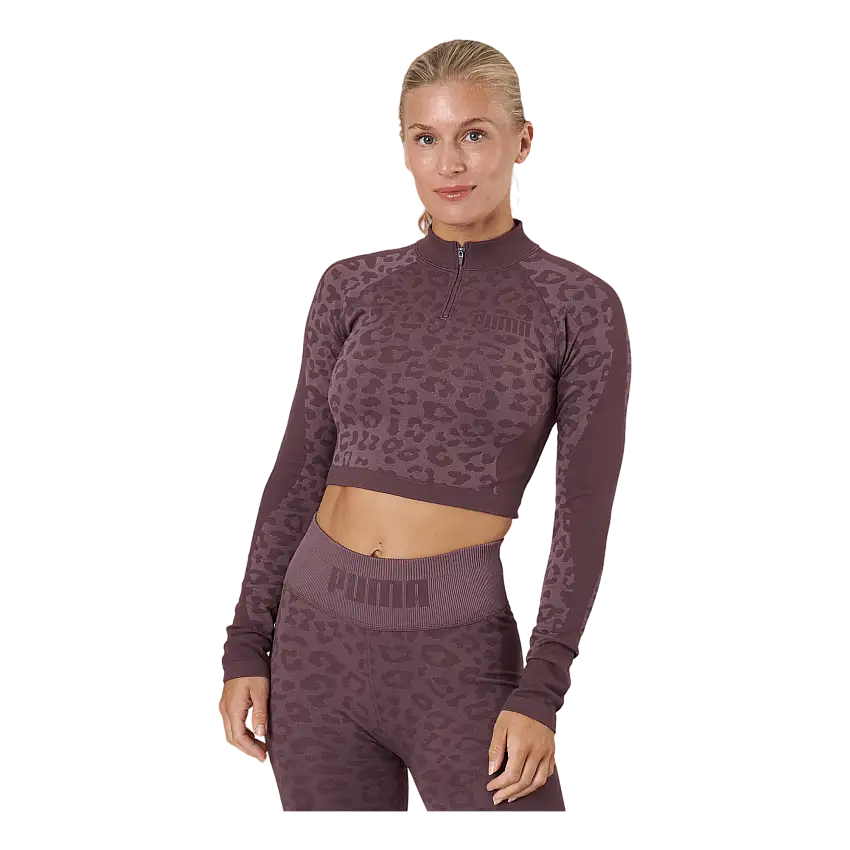 Formknit Seamless Cropped 1/4 Dusty Plum-leopard Print