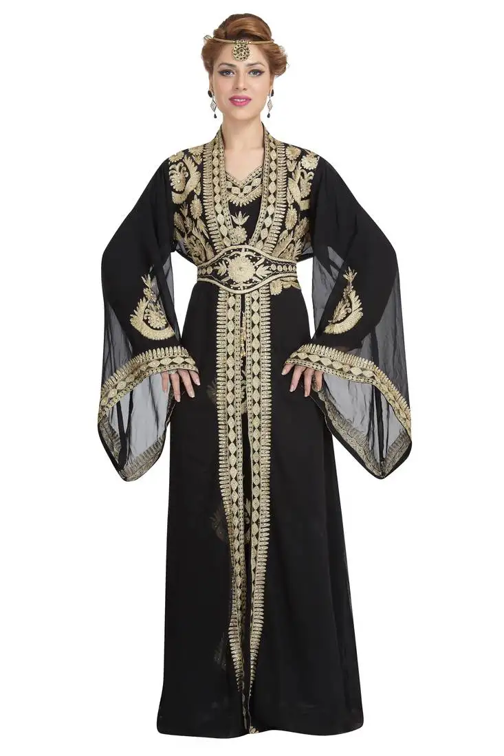 Georgette black embroidered stone work jacket and belt