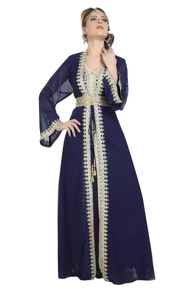 Georgette navy blue embroidered stone work jacket and belt