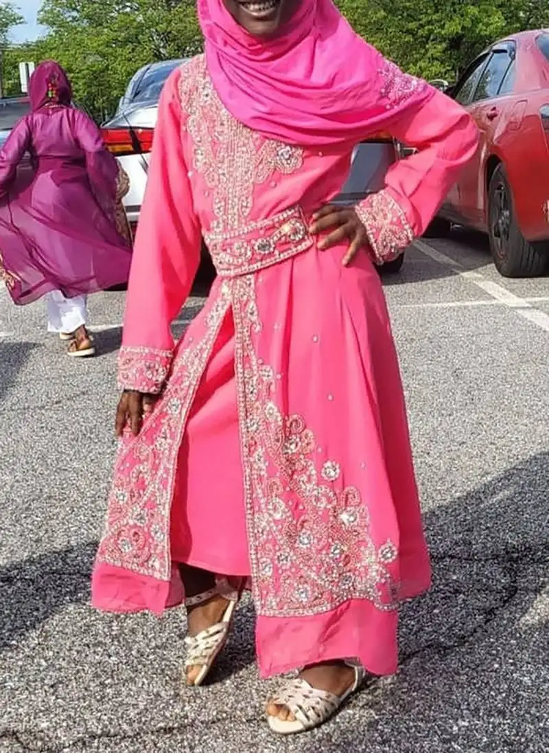 Baby pink georgette zari and stone work girls' kaftan