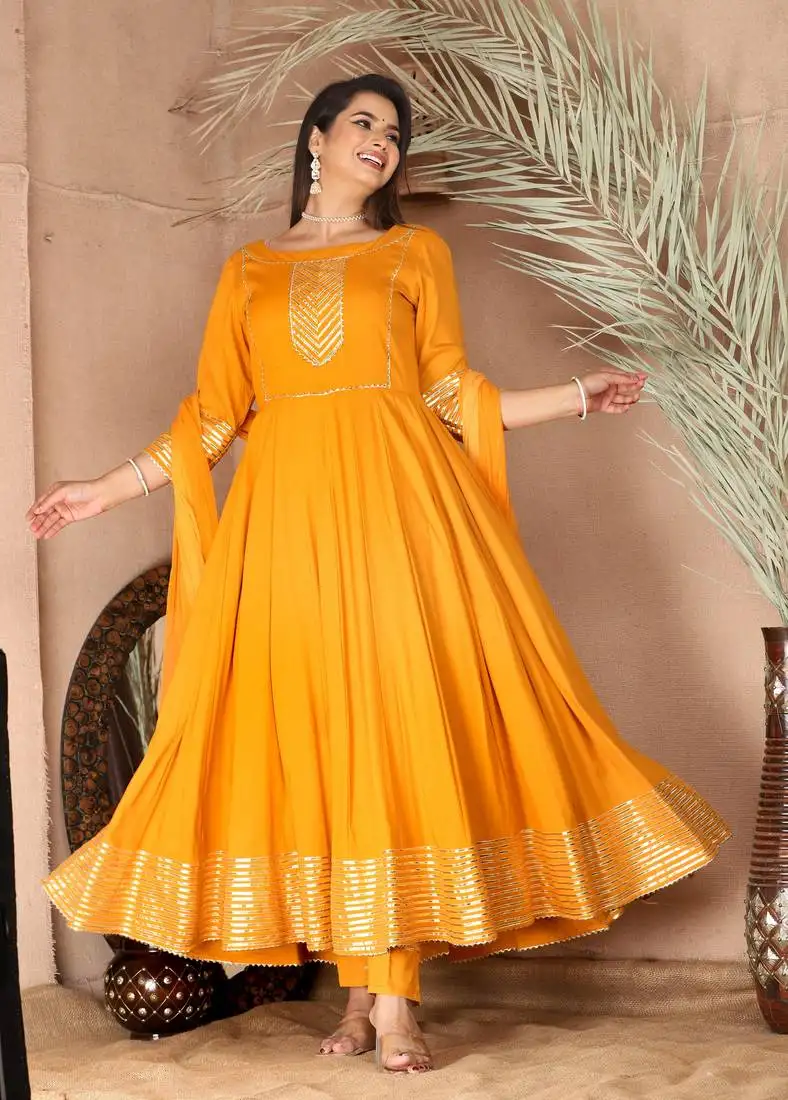 Mustard gota patti rayon kurta set