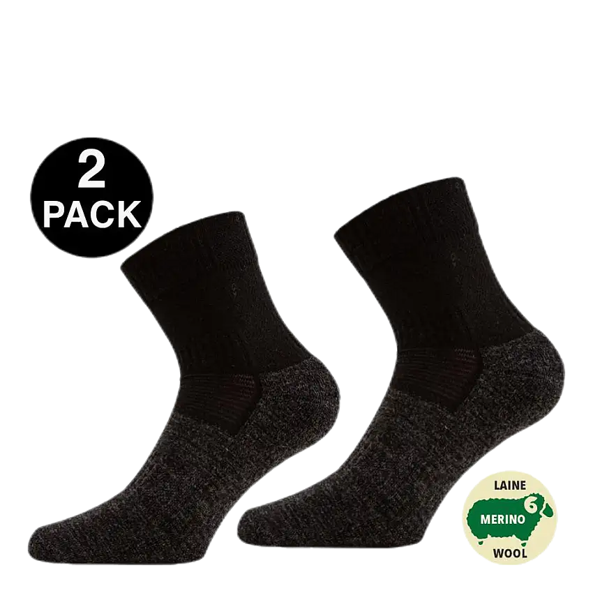 Leonardo Qtr - 2-pack Merino Wool Quarter Length Walking Socks Black