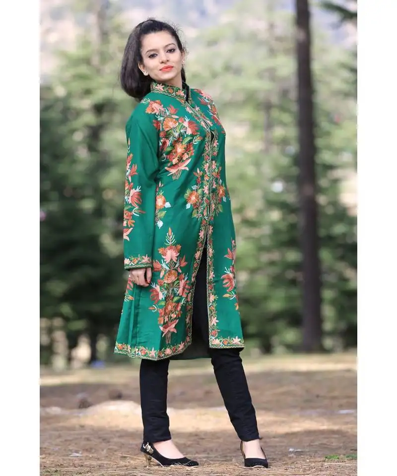 Green colour new look with high quality wool aari work women jacket