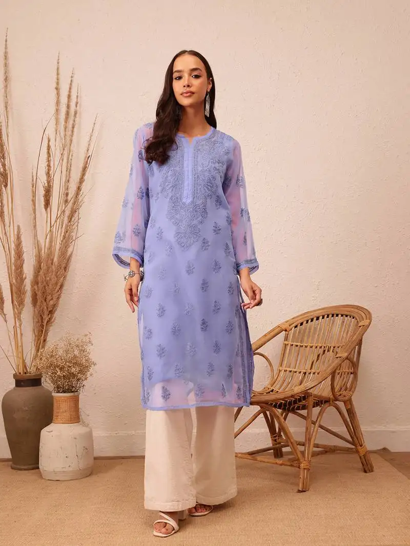 Georgette mauve chikankari kurta set