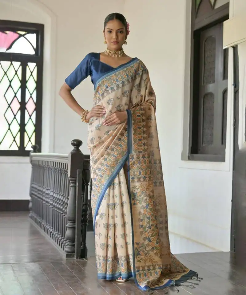 Beige varil print saree