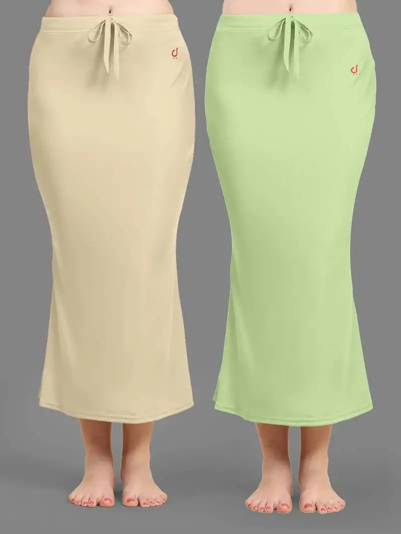 Women's plain nylon petticoat skirts saree silhouette shape wear set of 2