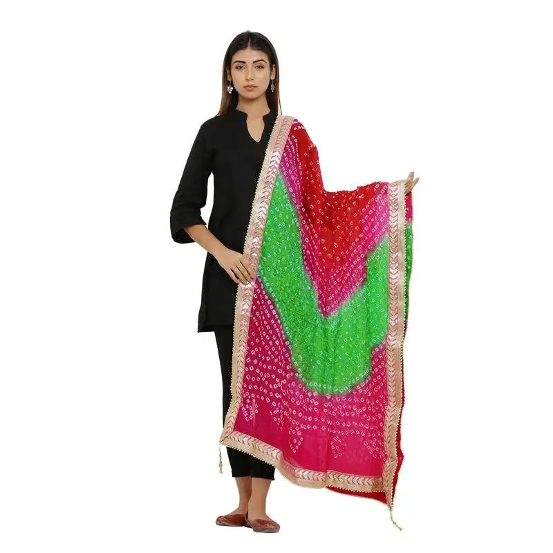 Multicolor art silk bandhej dupatta