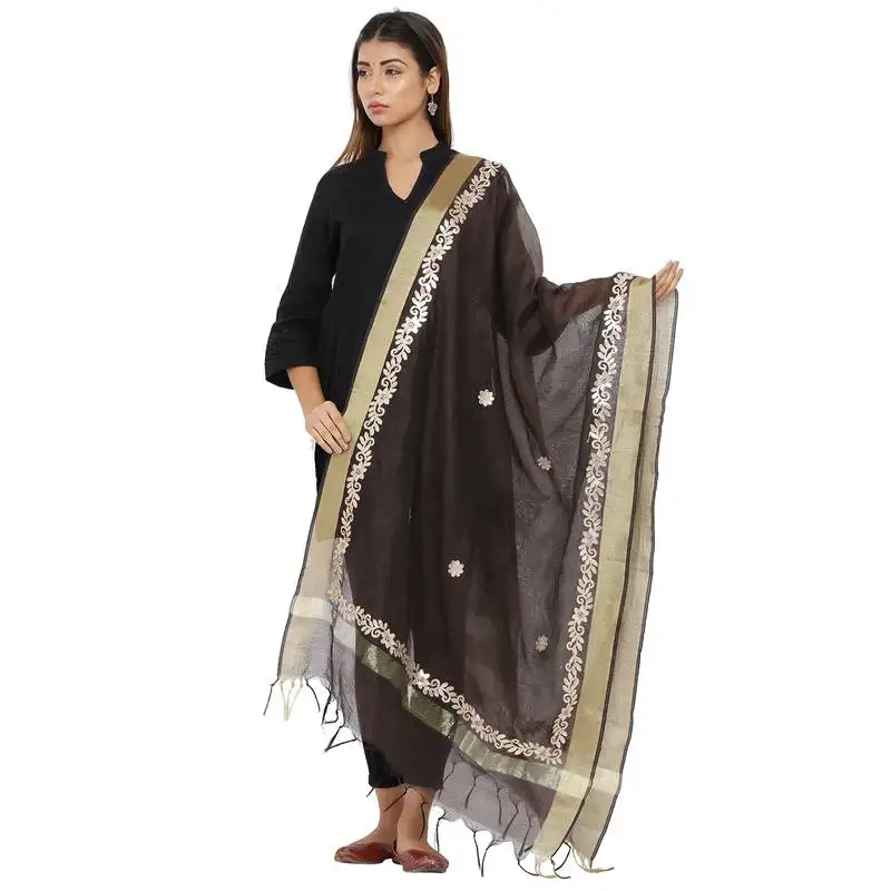 Brown chanderi gota patti dupatta