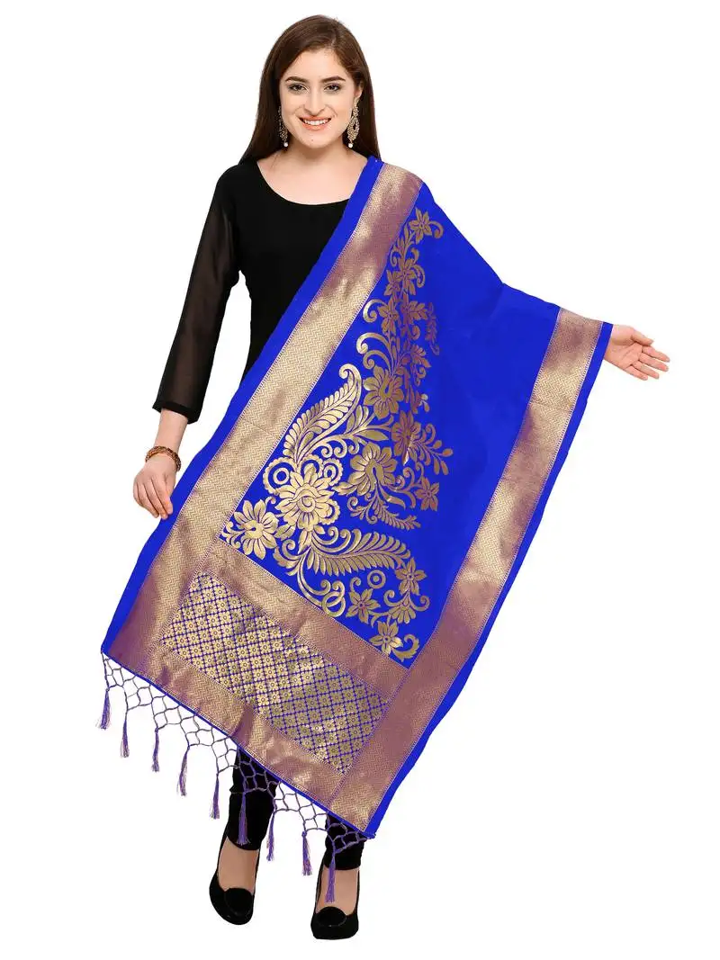 Blue banarasi silk blend zari woven dupatta