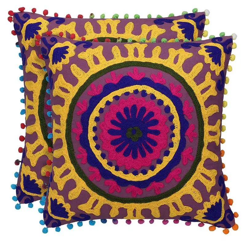 Purple multi aari embroidered cushion cover (set of 2pcs)