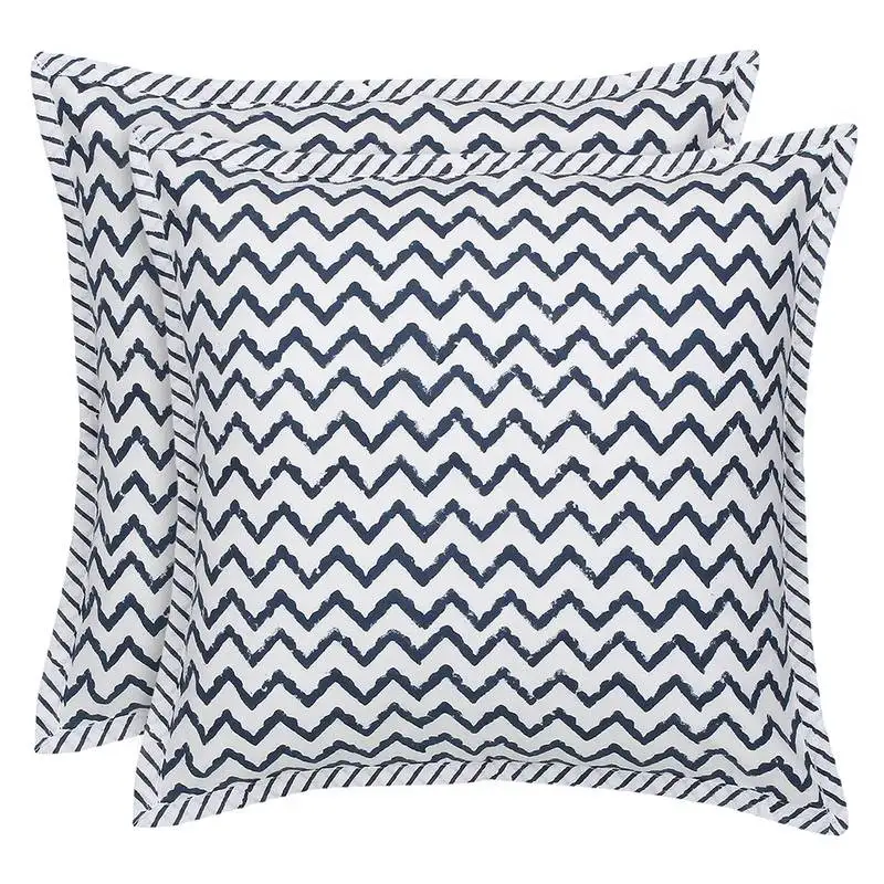 Navy blue on ivory block print cushion cover (set of 2 pcs)