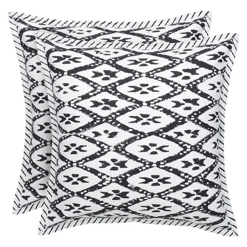 Black and white block printed cushion cover (set of 2pcs)