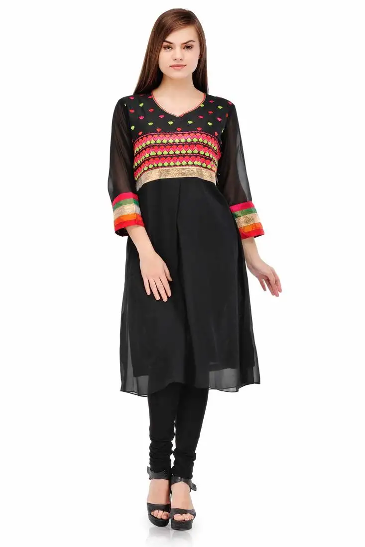 Black embroidered a line kurta