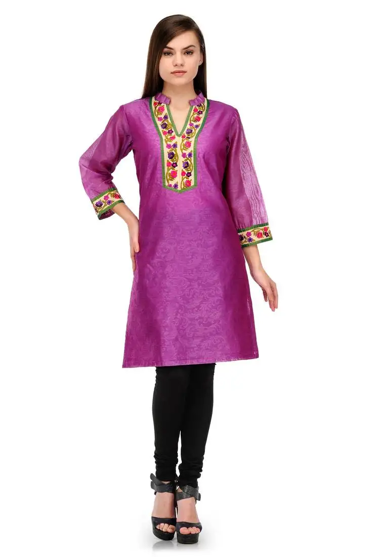 Purple cotton silk embroidery kurta