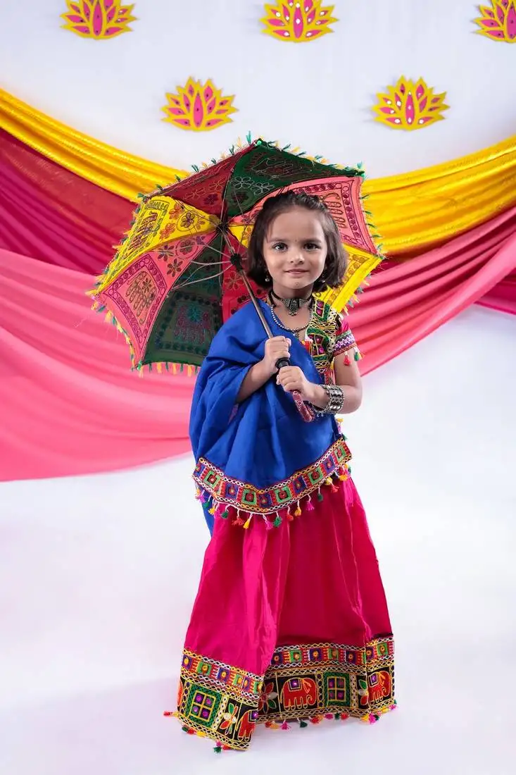 Banjara india girls kutch work embroidegreen lehenga choli set with dupatta (cc1-wild) - pink