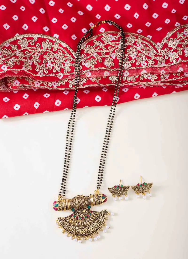 Antique gold-plated temple tali mangalsutra set