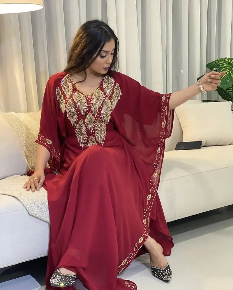 Burgundy zari embroidered stone work fancy georgette stitched wedding party wear dresses