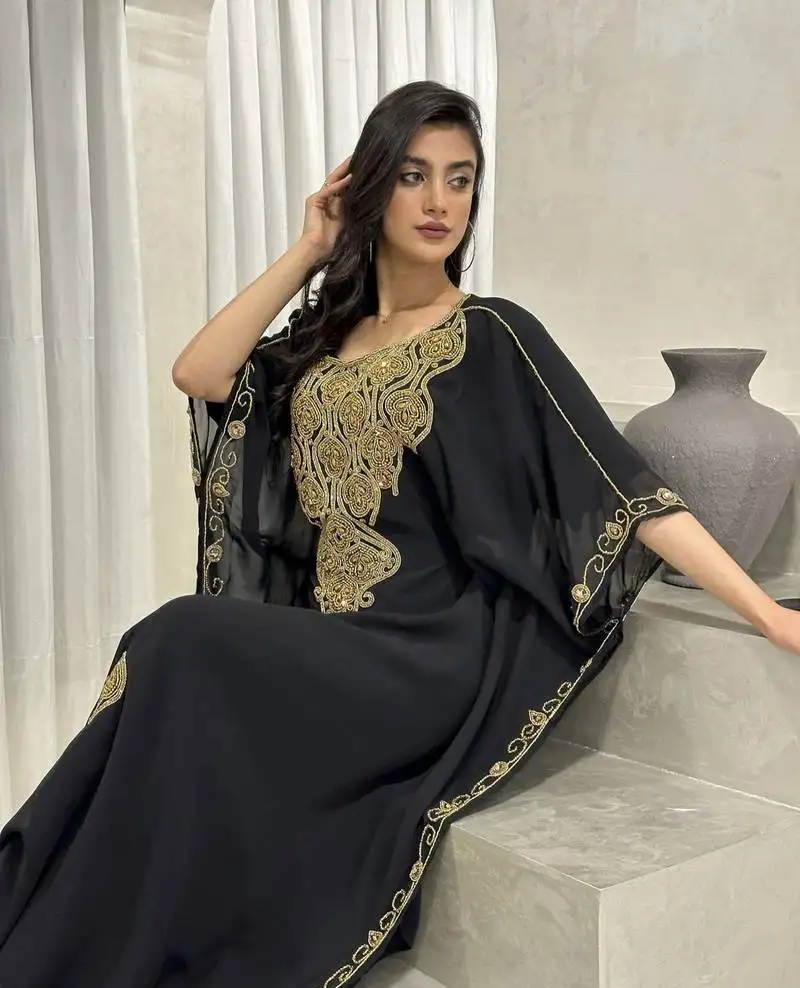 Black zari embroidered stone work fancy georgette casual stitched wedding party wear dress