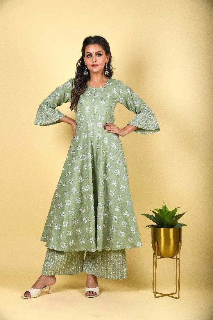 Pistachio green cut anarkali set