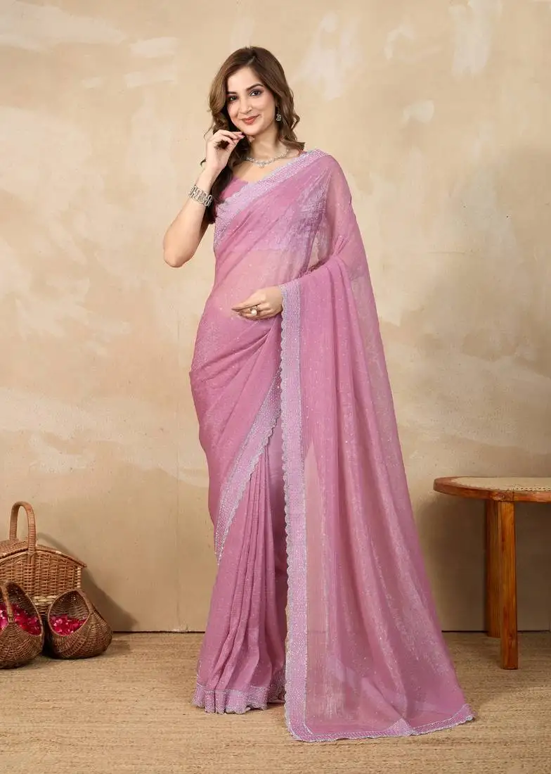 Women's art silk swarovski work with unstitch blouse piece