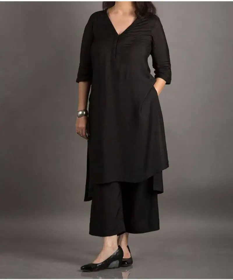 Black plain silk blend stitched kurti