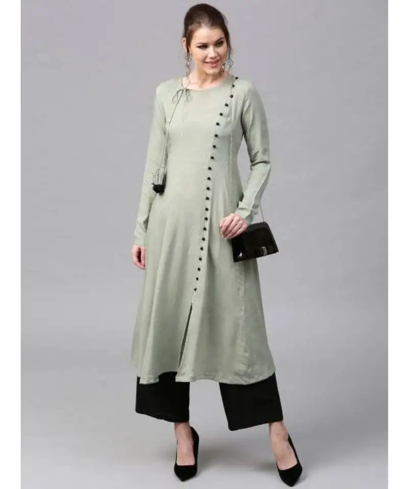 Grey plain cotton stitched kurti