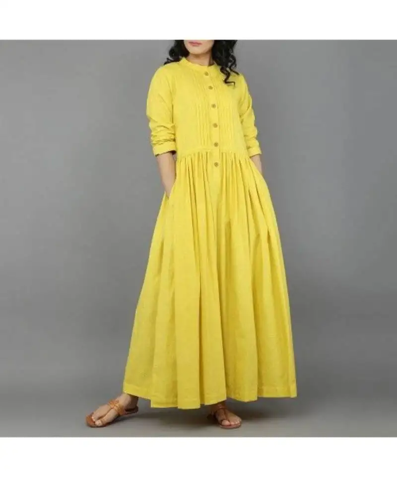 Yellow plain cotton stitched kurti