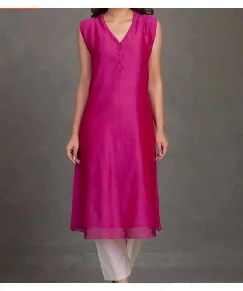 Pink plain chanderi stitched kurti