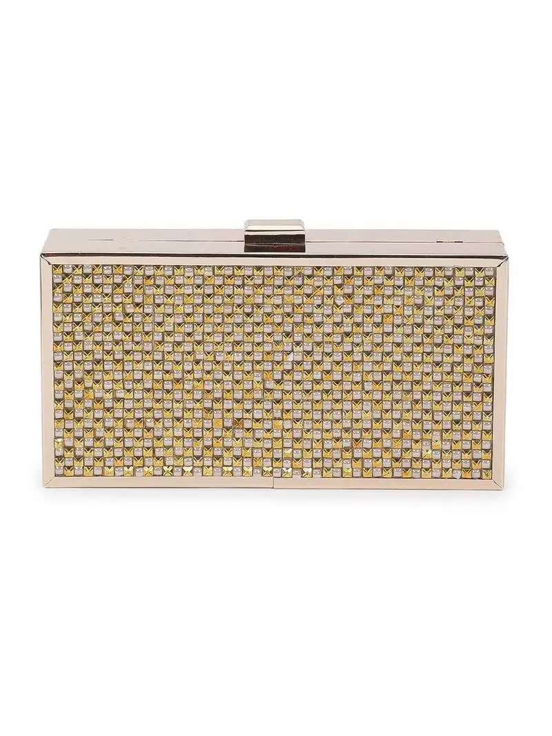Gold white checkered clutch